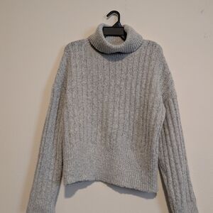 William Rast Light Gray Ribbed Turtleneck Sweater